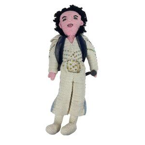 Vintage Crochet Elvis Presley Doll Handmade White Beaded Jumpsuit
